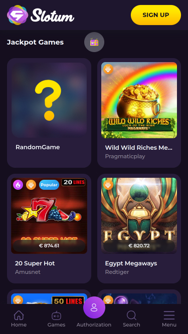 Мобильный джекпот Slotum Casino