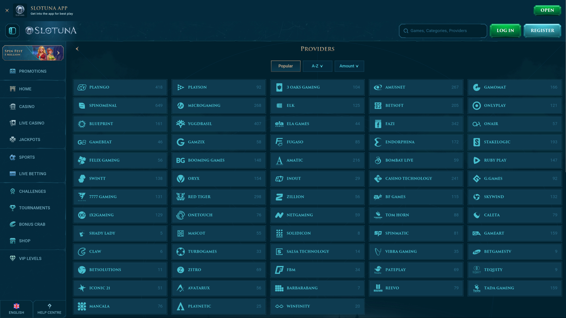 Développeurs de jeux sur bureau de Slotuna Casino