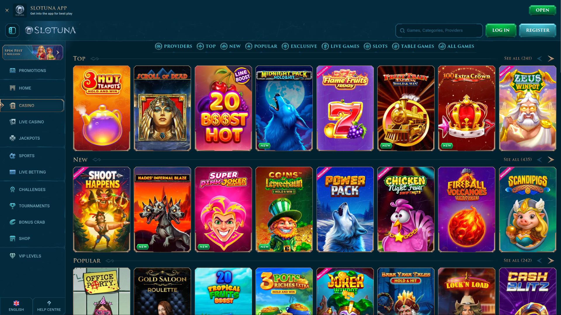 Jeux sur bureau de Slotuna Casino