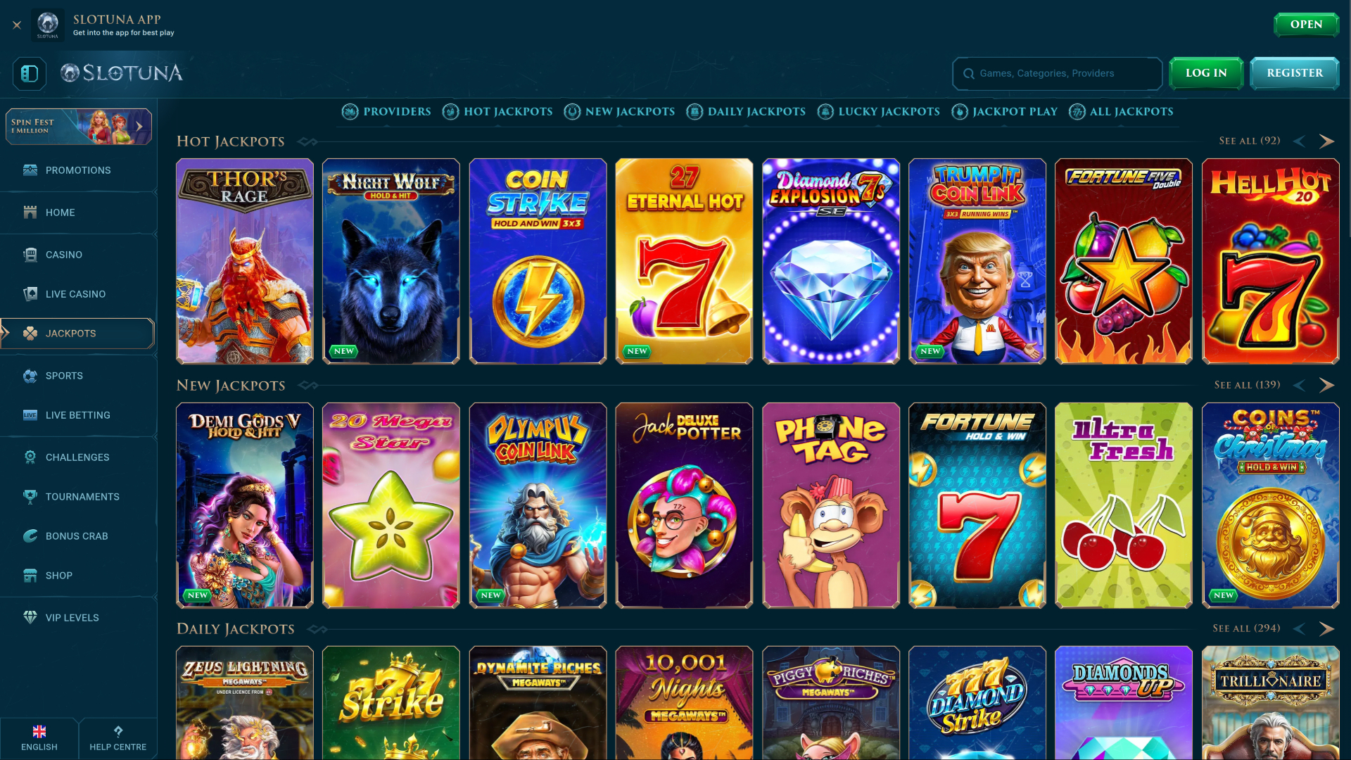 Jackpot sur bureau de Slotuna Casino