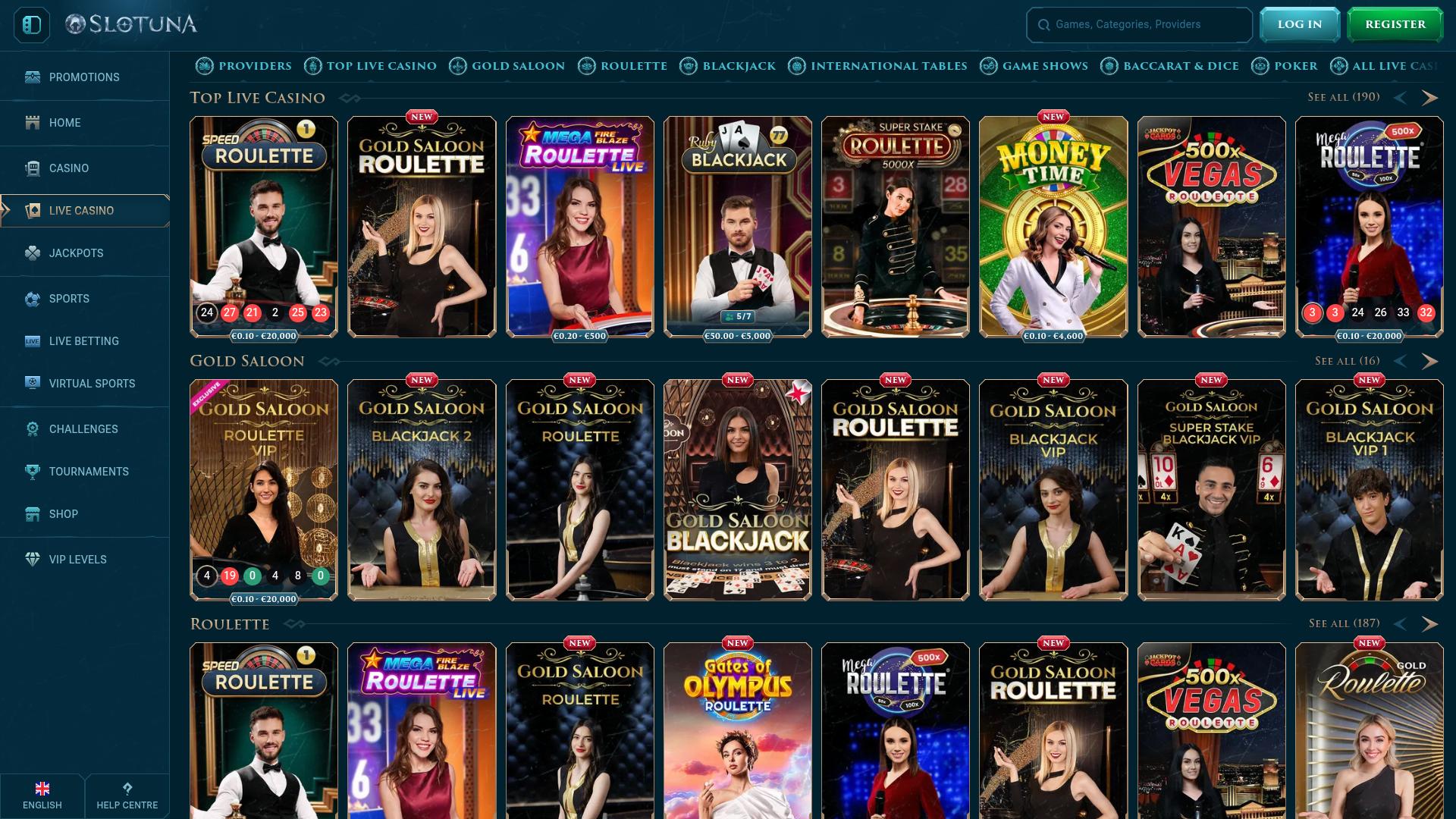 Slotuna Casino Desktop Live Dealer