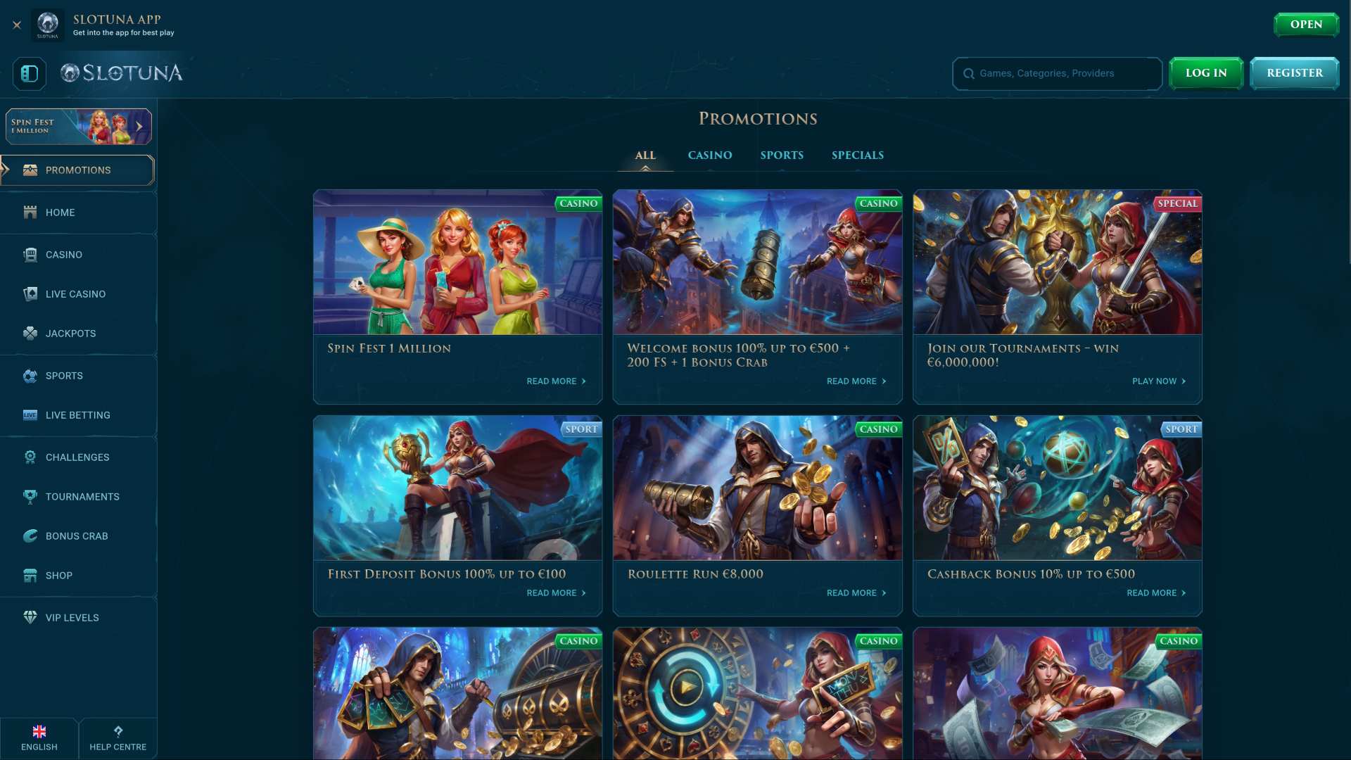 Promotions sur bureau de Slotuna Casino