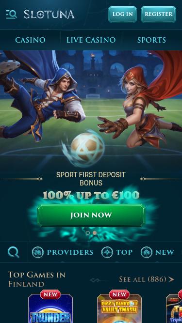 Slotuna Casino Mobile Homepage