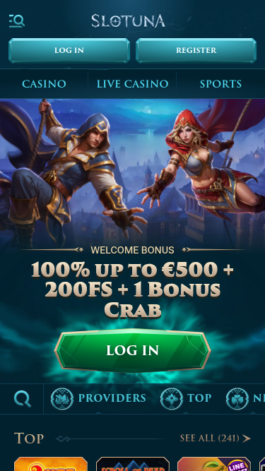 Page d'accueil mobile de Slotuna Casino
