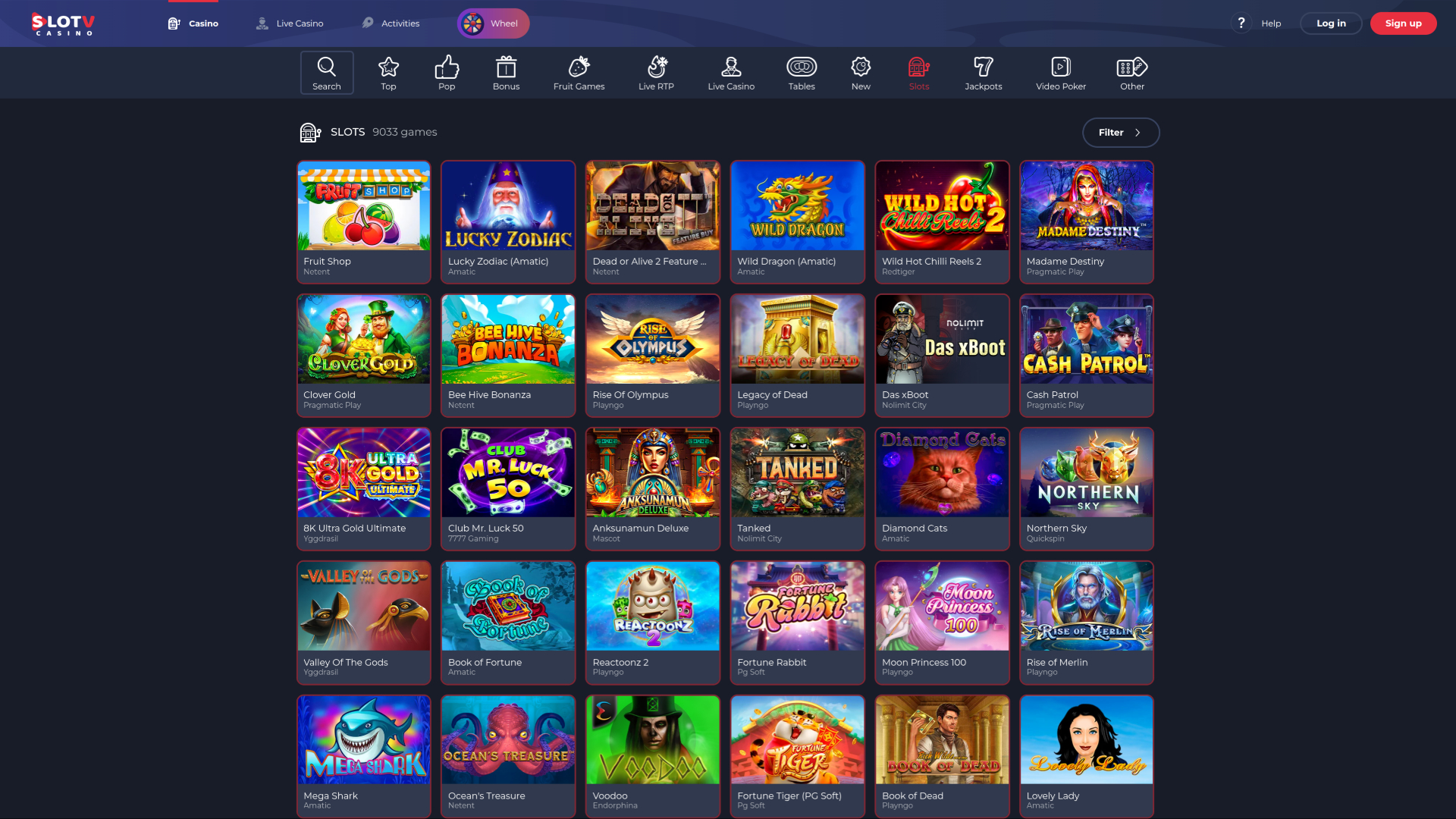 Jeux de SlotV Casino sur ordinateur
