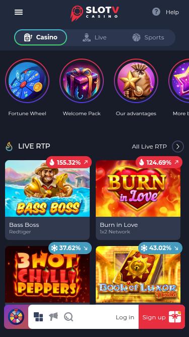 Página principal móvil del casino SlotV