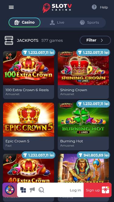 Jackpot móvil del casino SlotV