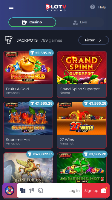 Jackpot mobile de SlotV Casino