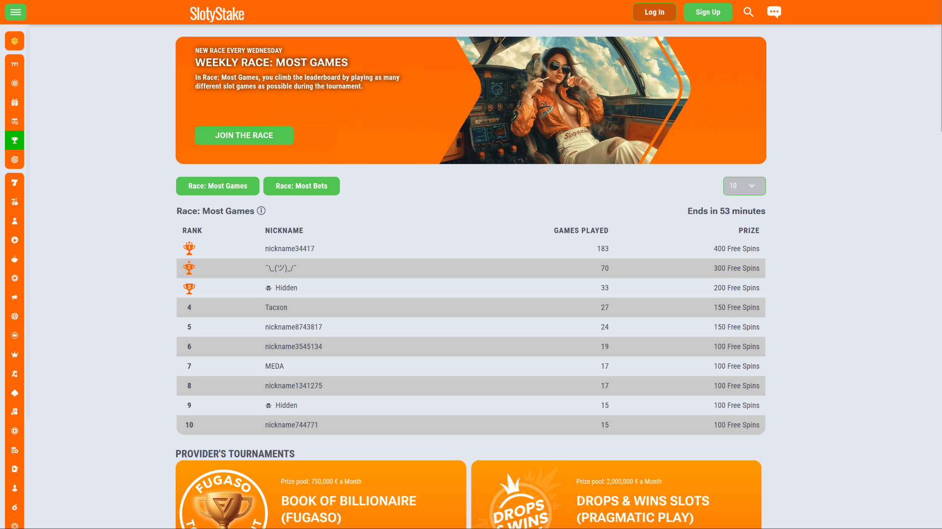 Tornei desktop di SlotyStake Casino