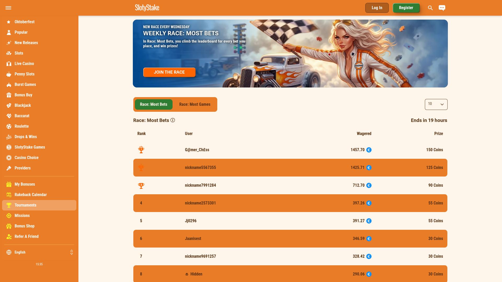 SlotyStake Casino Desktop-Turniere