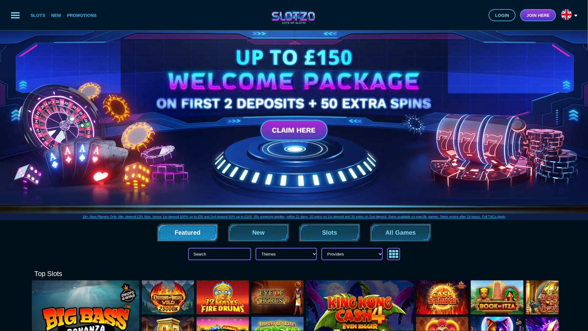 Page d'accueil de bureau de Slotzo Casino