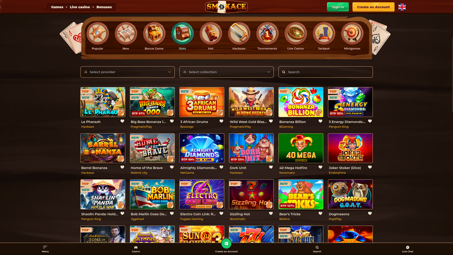 Jeux de bureau de SmokAce Casino