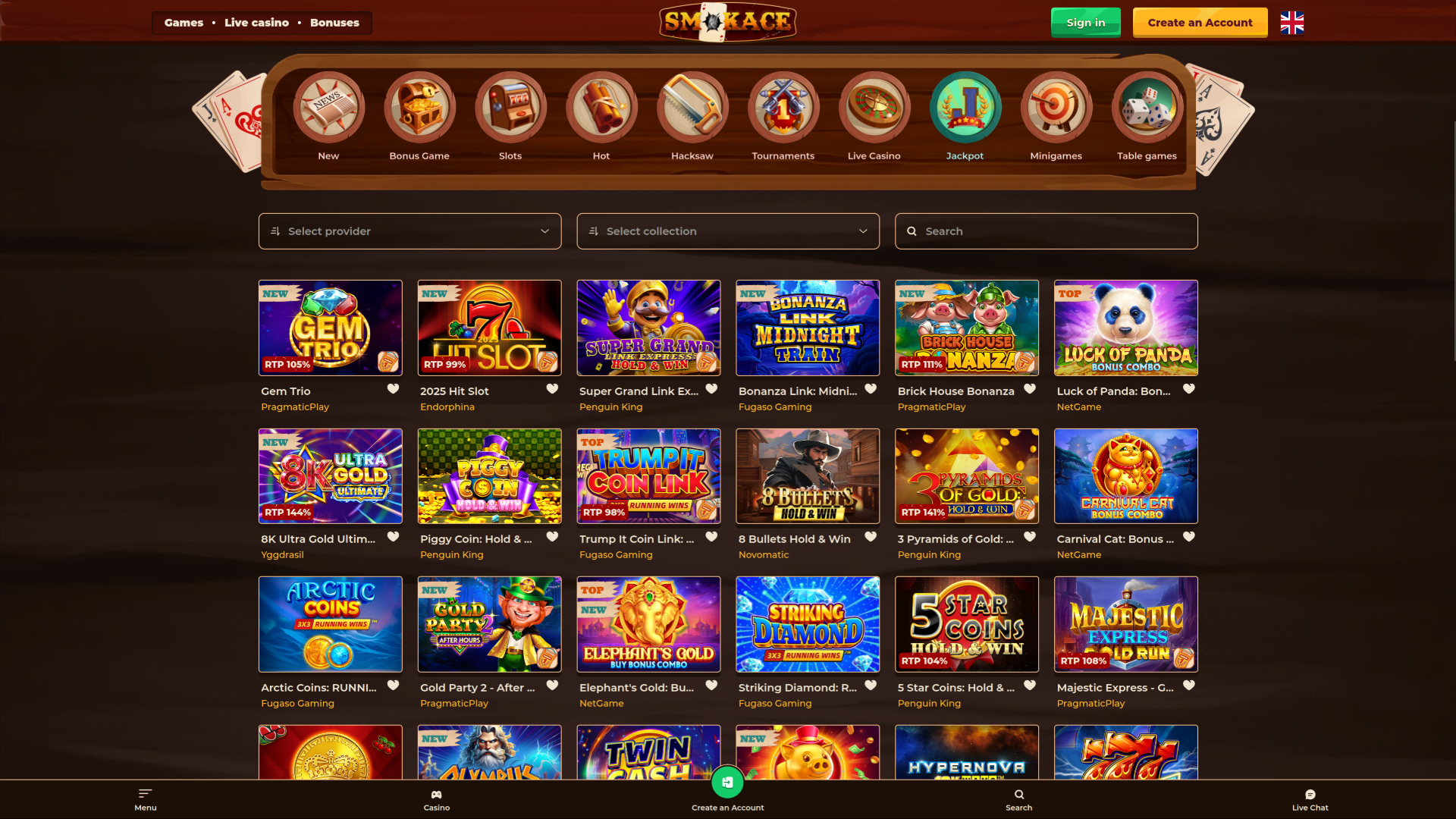 Jackpot de bureau de SmokAce Casino