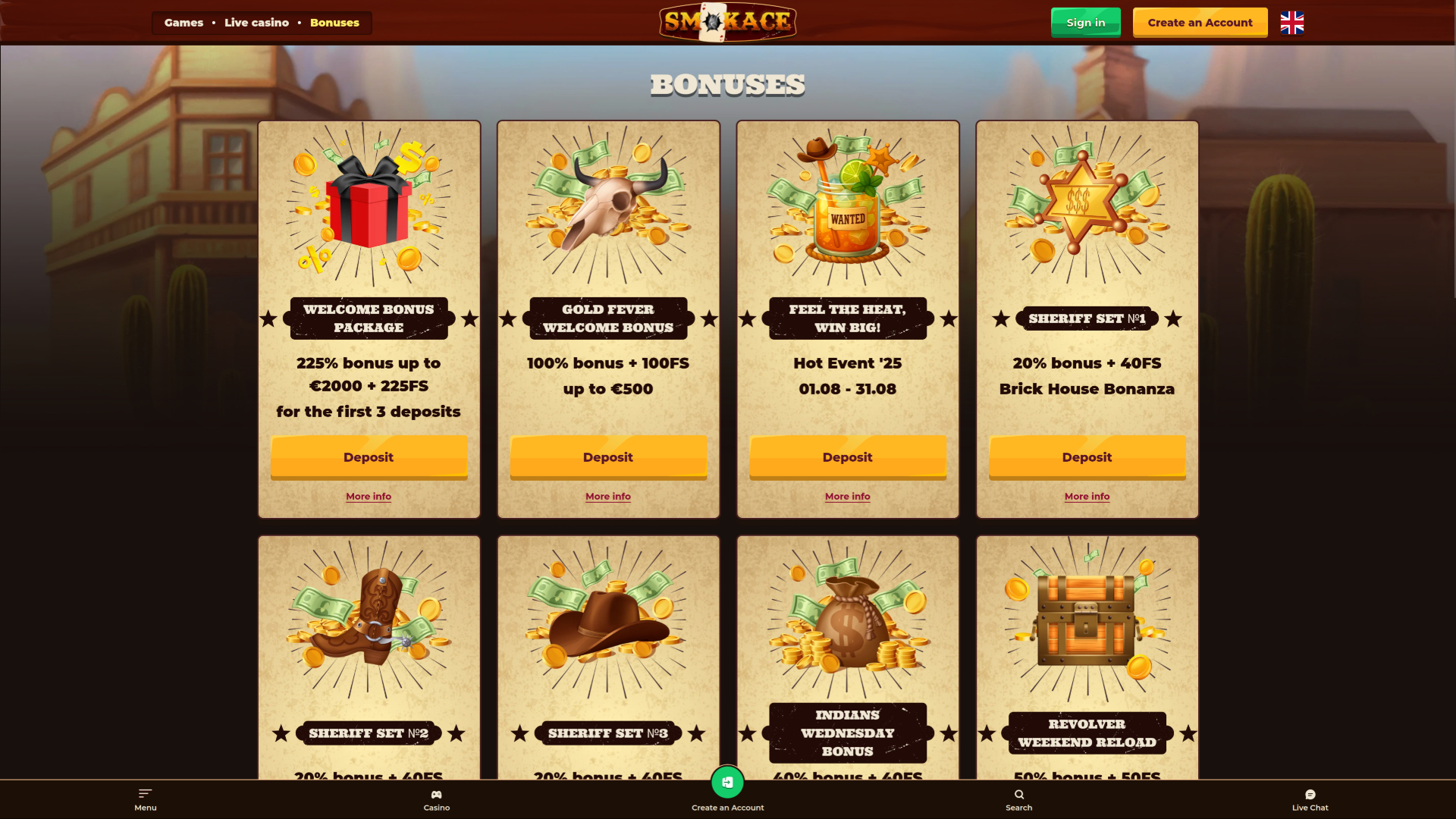 Promotions de bureau de SmokAce Casino