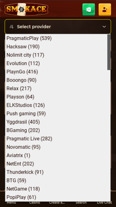 Développeurs de jeux mobiles de SmokAce Casino