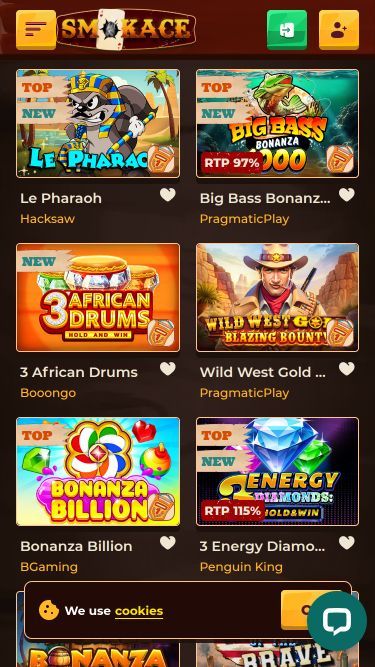 Jeux mobiles de SmokAce Casino