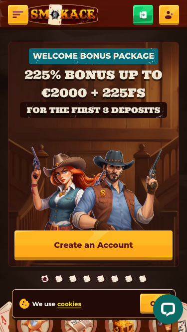 Page d'accueil mobile de SmokAce Casino