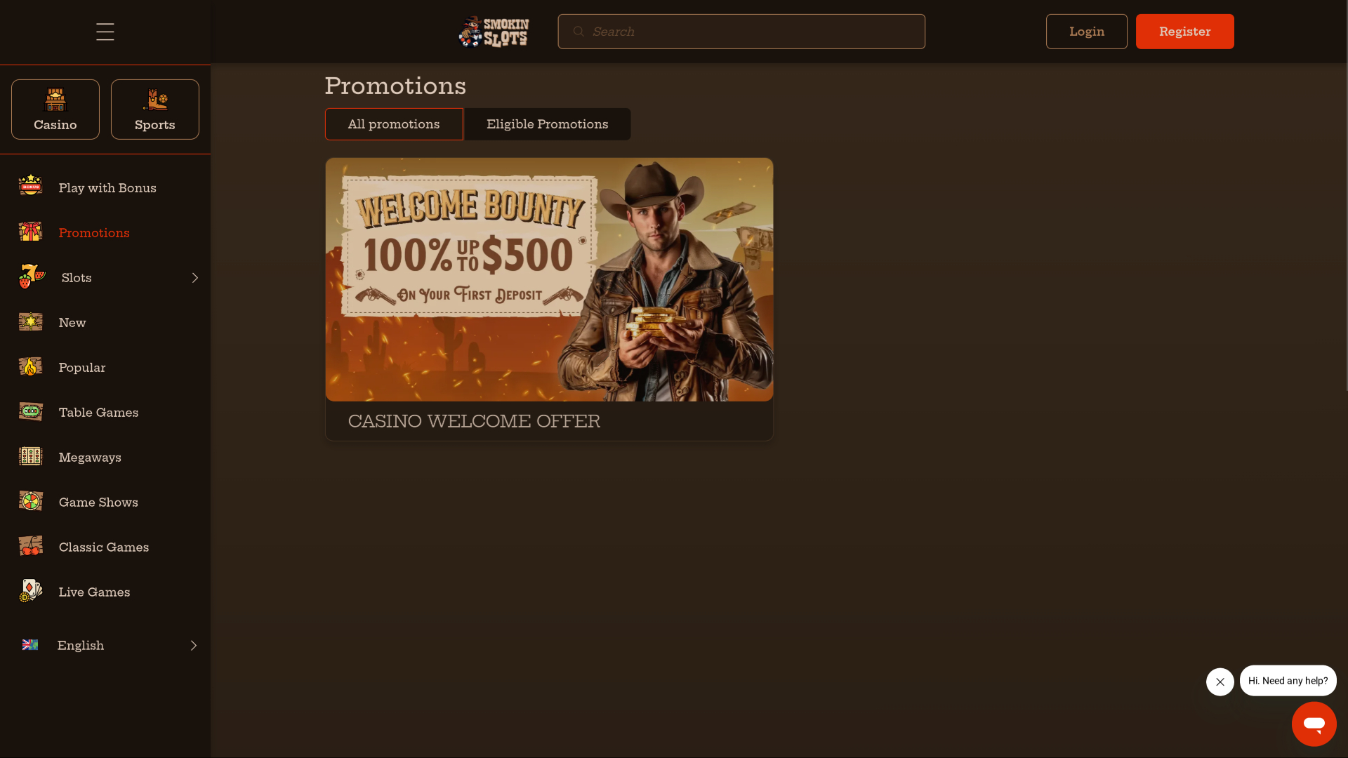 Smokin Slots Casino Desktop Promotions