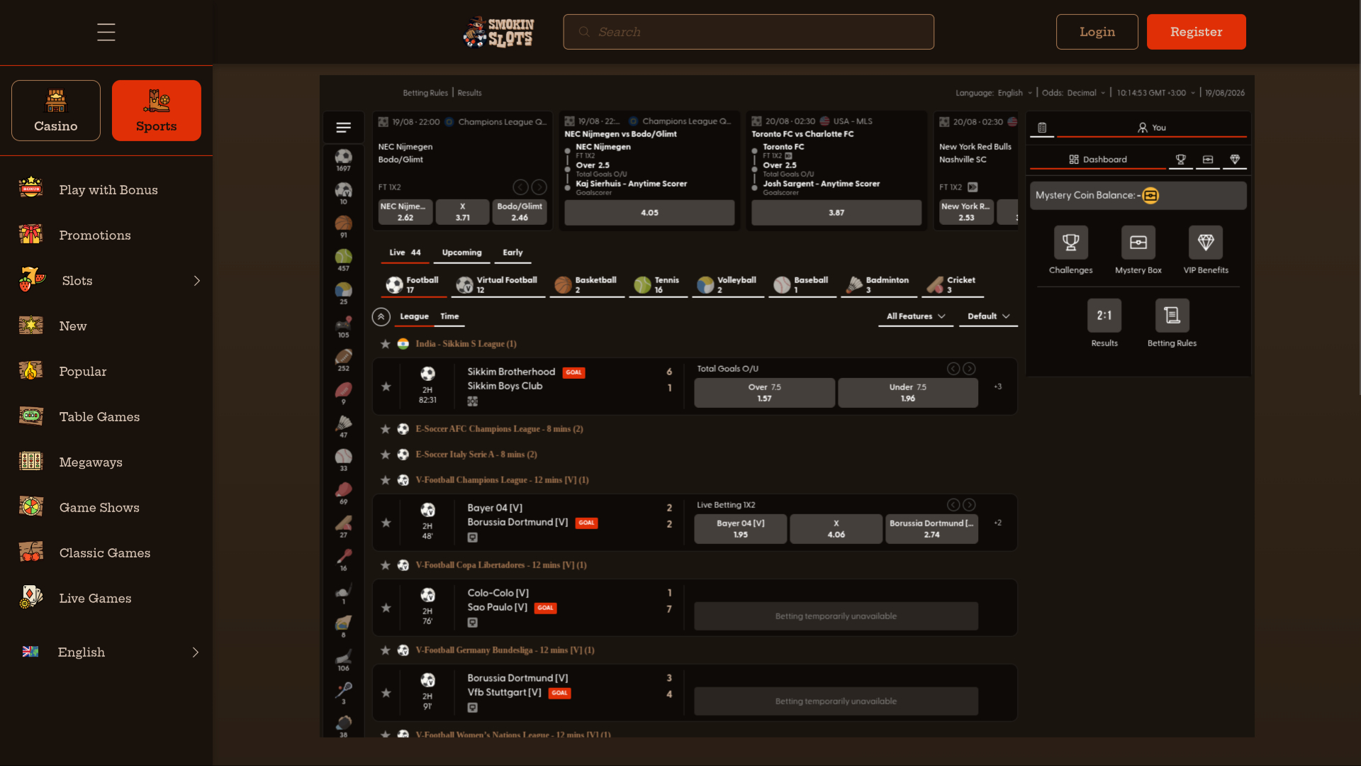 Smokin Slots Casino Desktop Sports