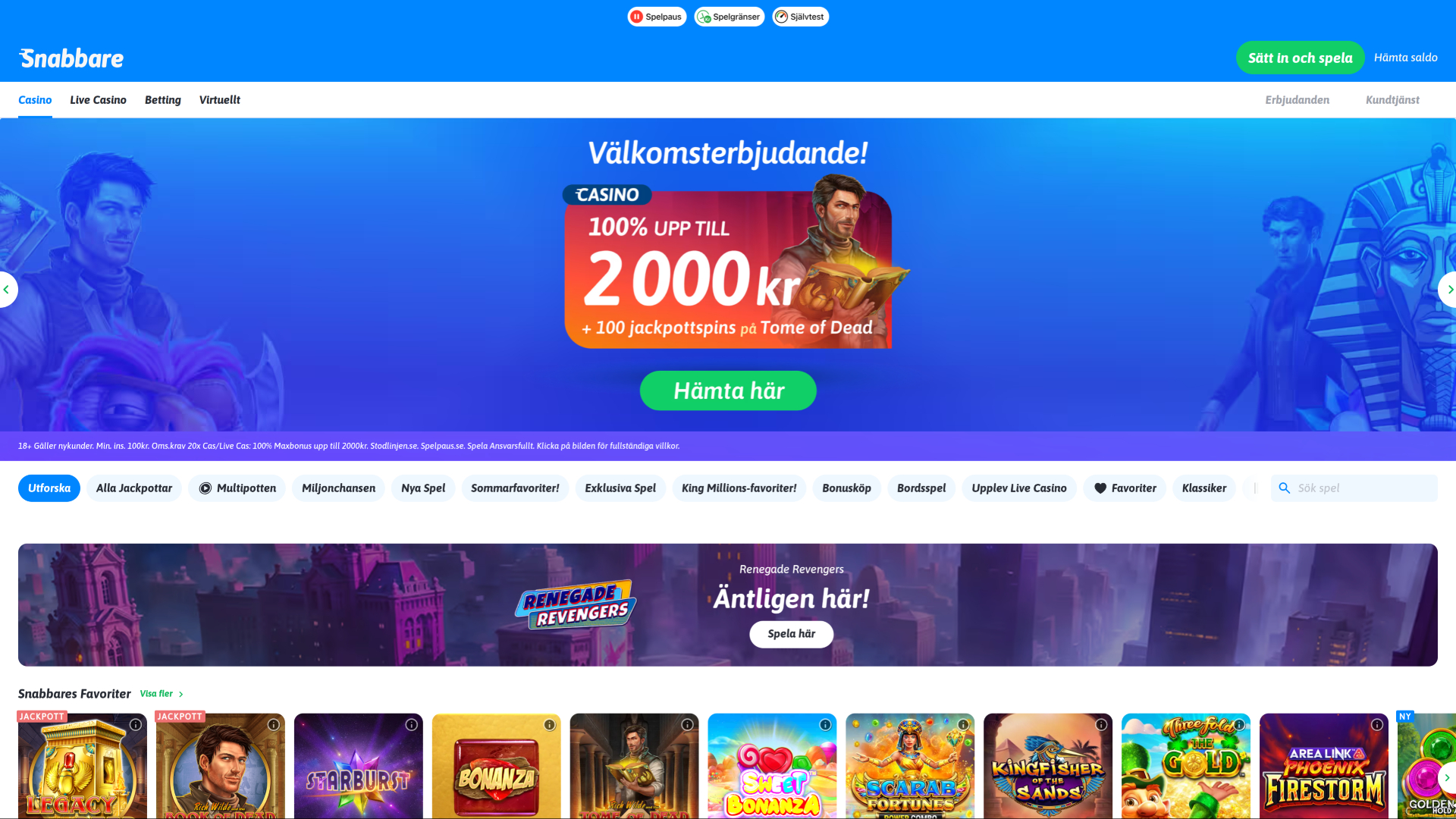 Page d'accueil de bureau de Snabbare Casino