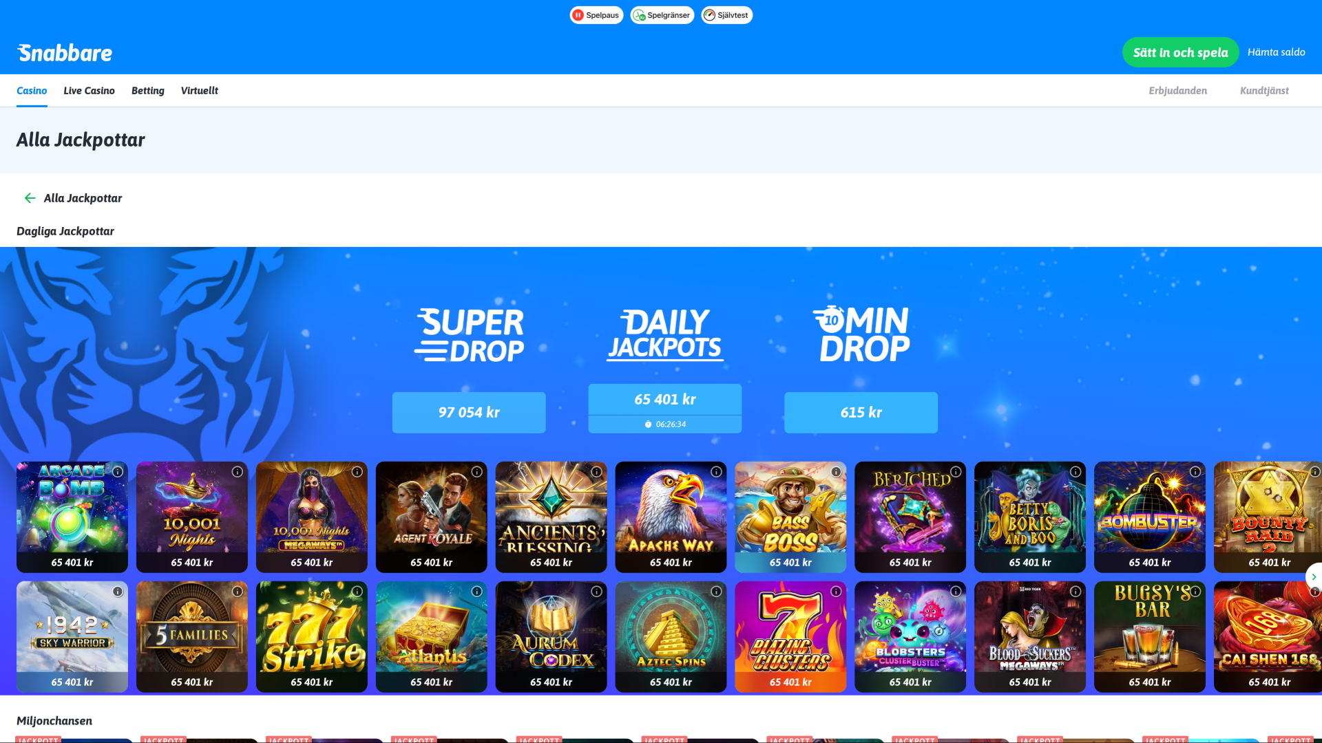 Jackpot sur bureau de Snabbare Casino