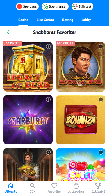 Jeux mobiles de Snabbare Casino
