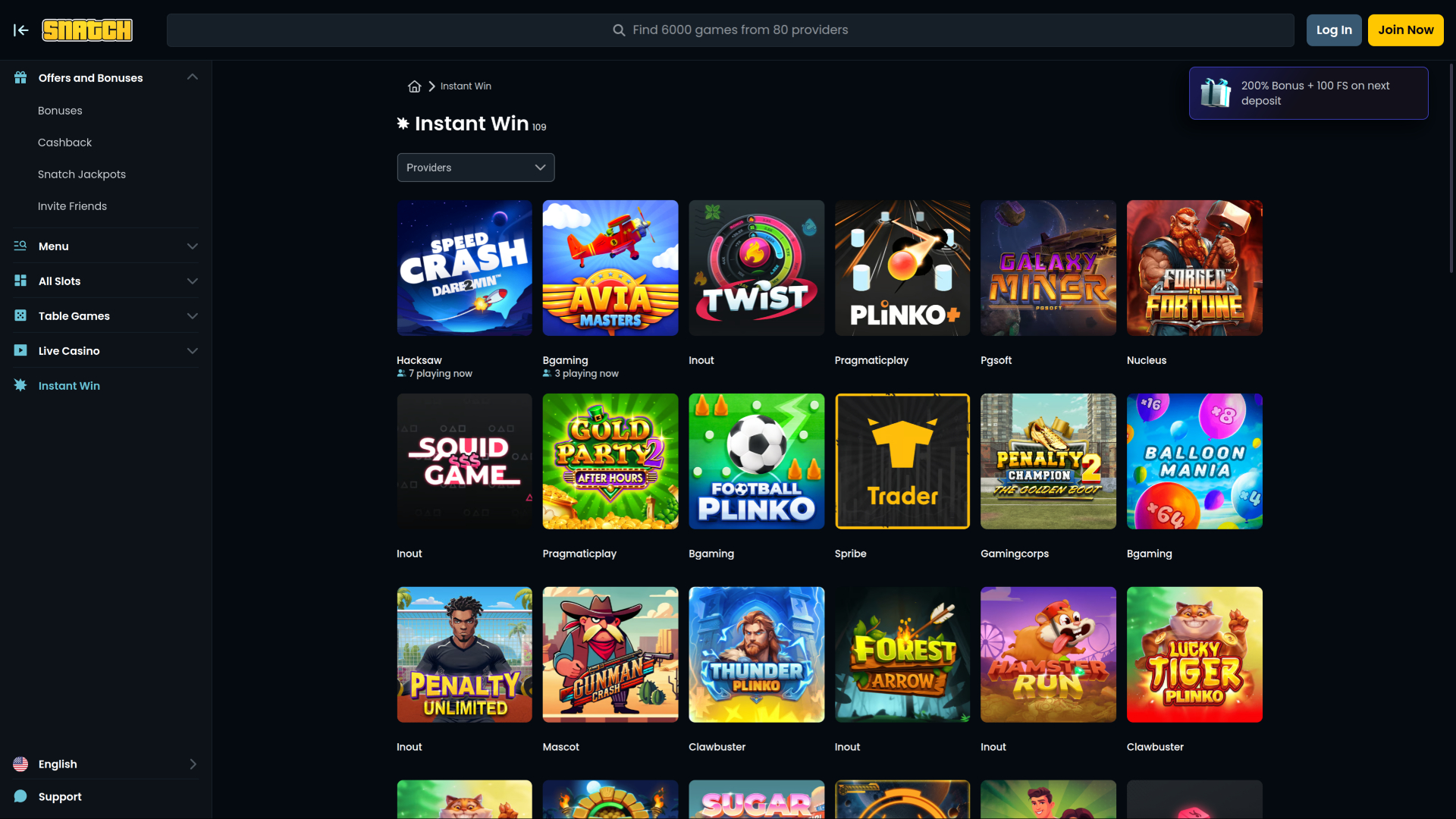 Snatch Casino Desktop Instant Win