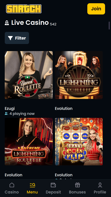 Snatch Casino Mobile Live Dealer