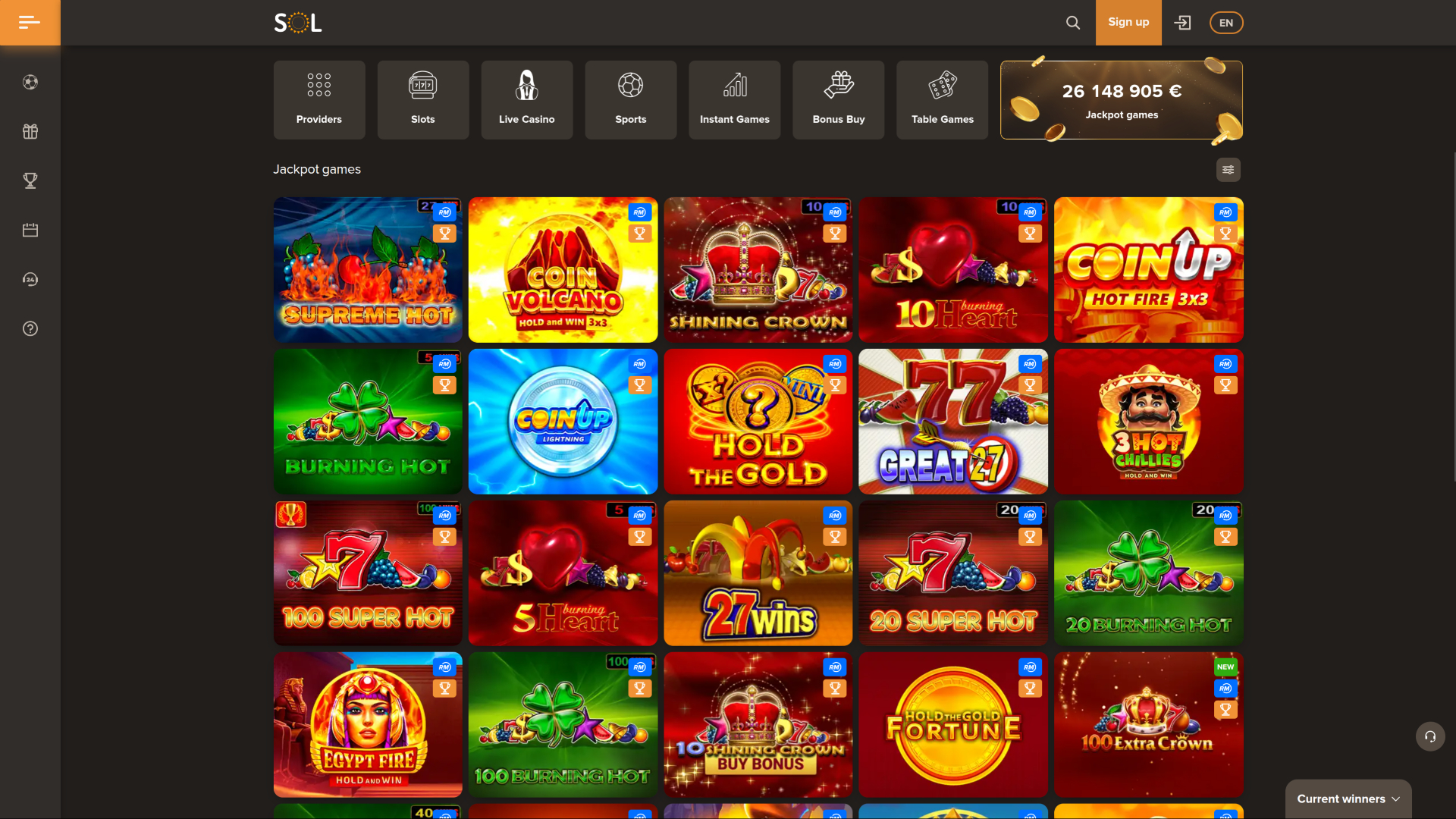 Jackpot sur bureau de Sol Casino