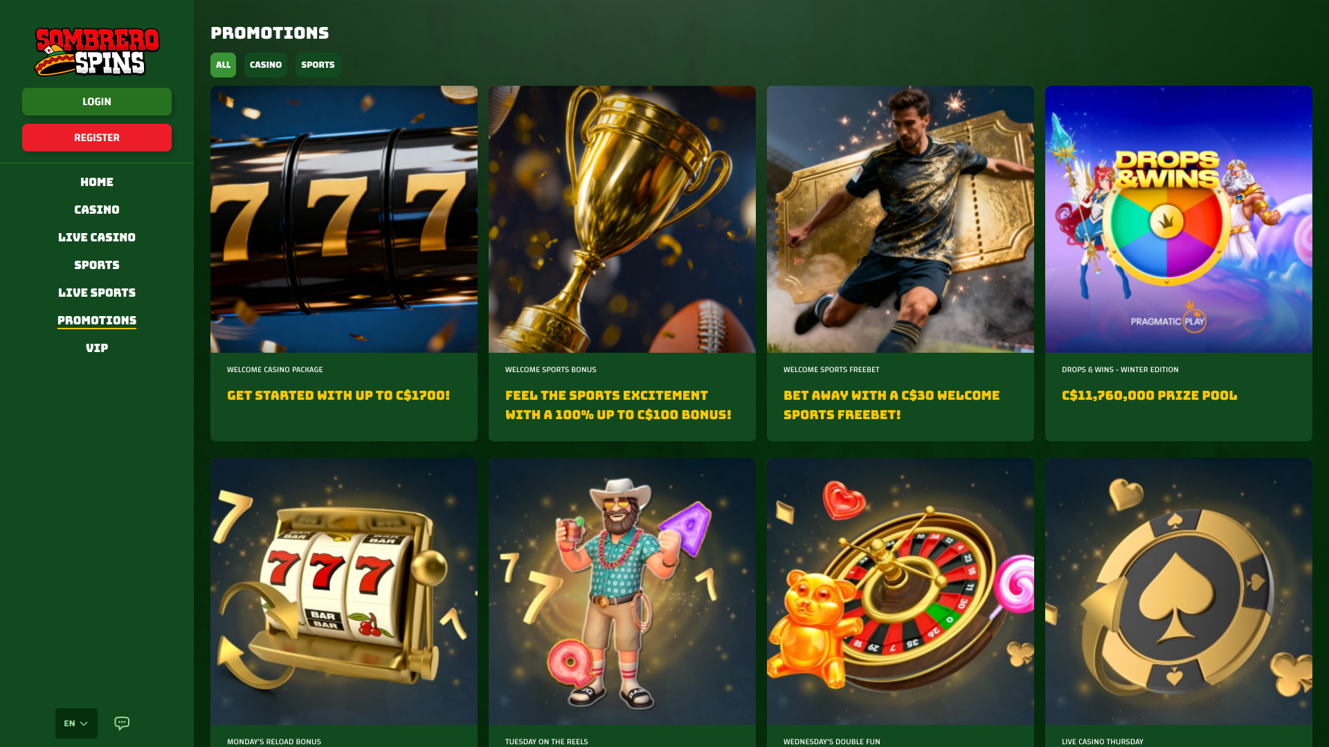 Sombrero Spins Casino Desktop-Aktionen