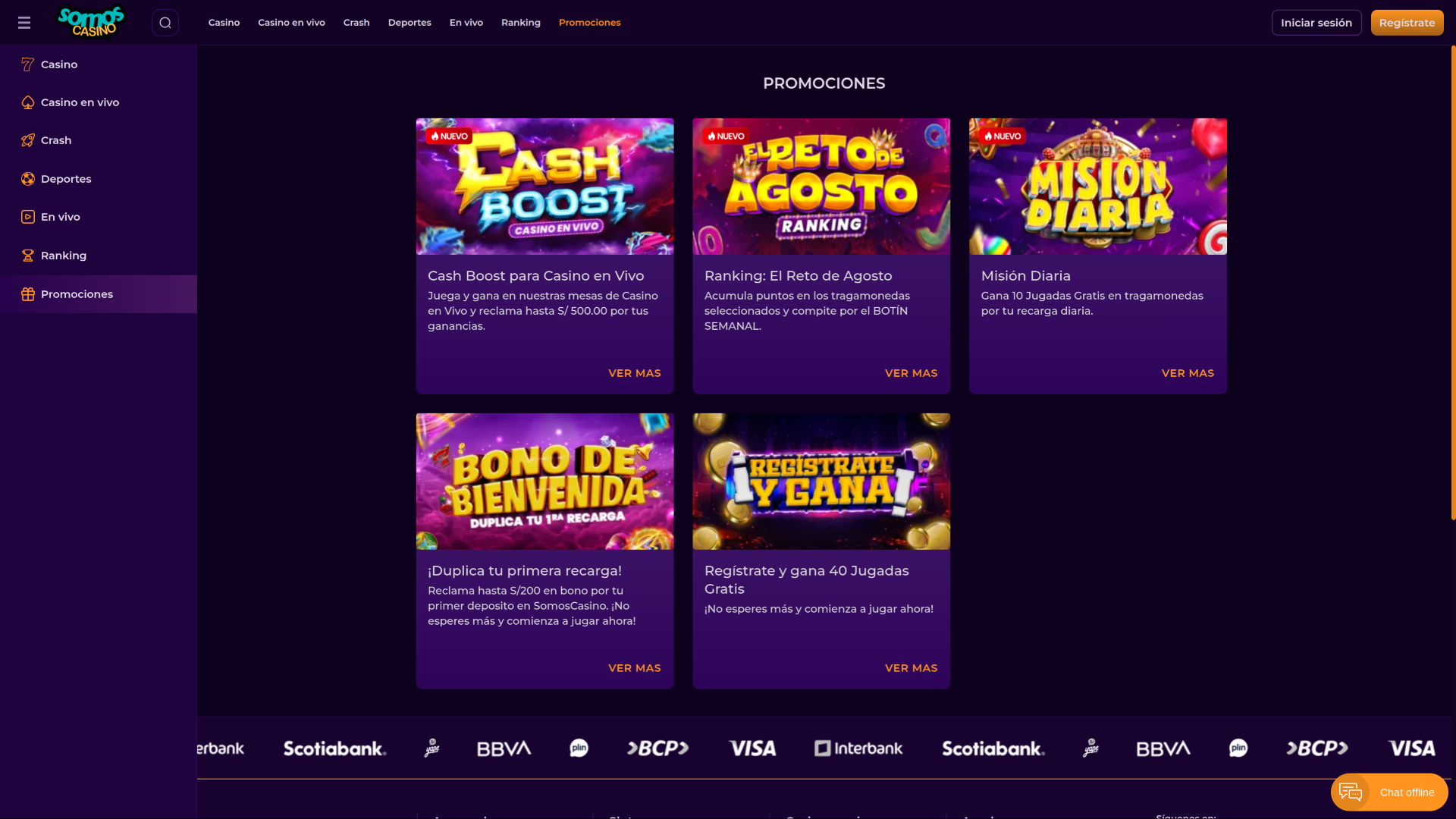 Promotions de la version bureau de Somos Casino