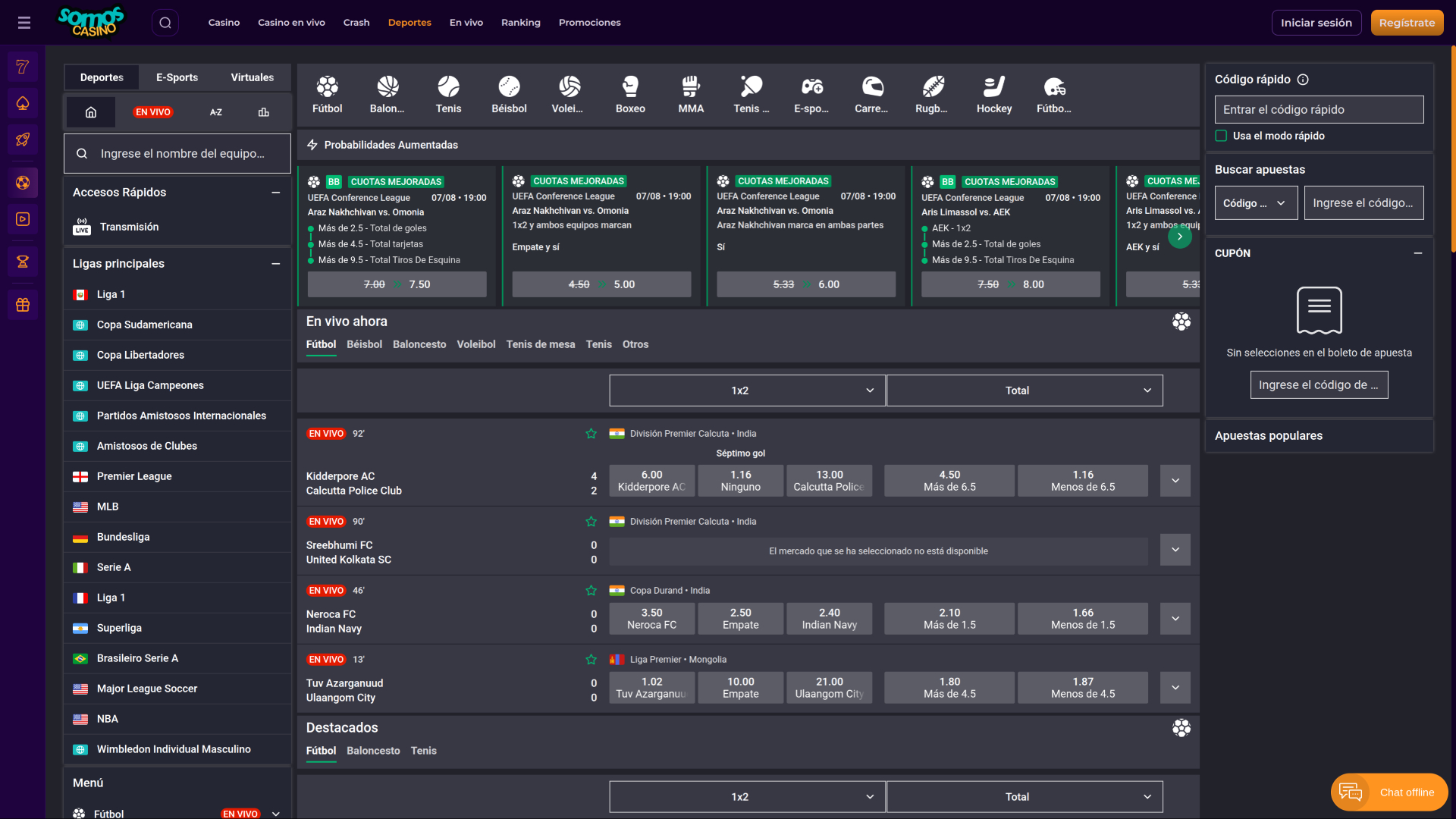 Sports de la version bureau de Somos Casino