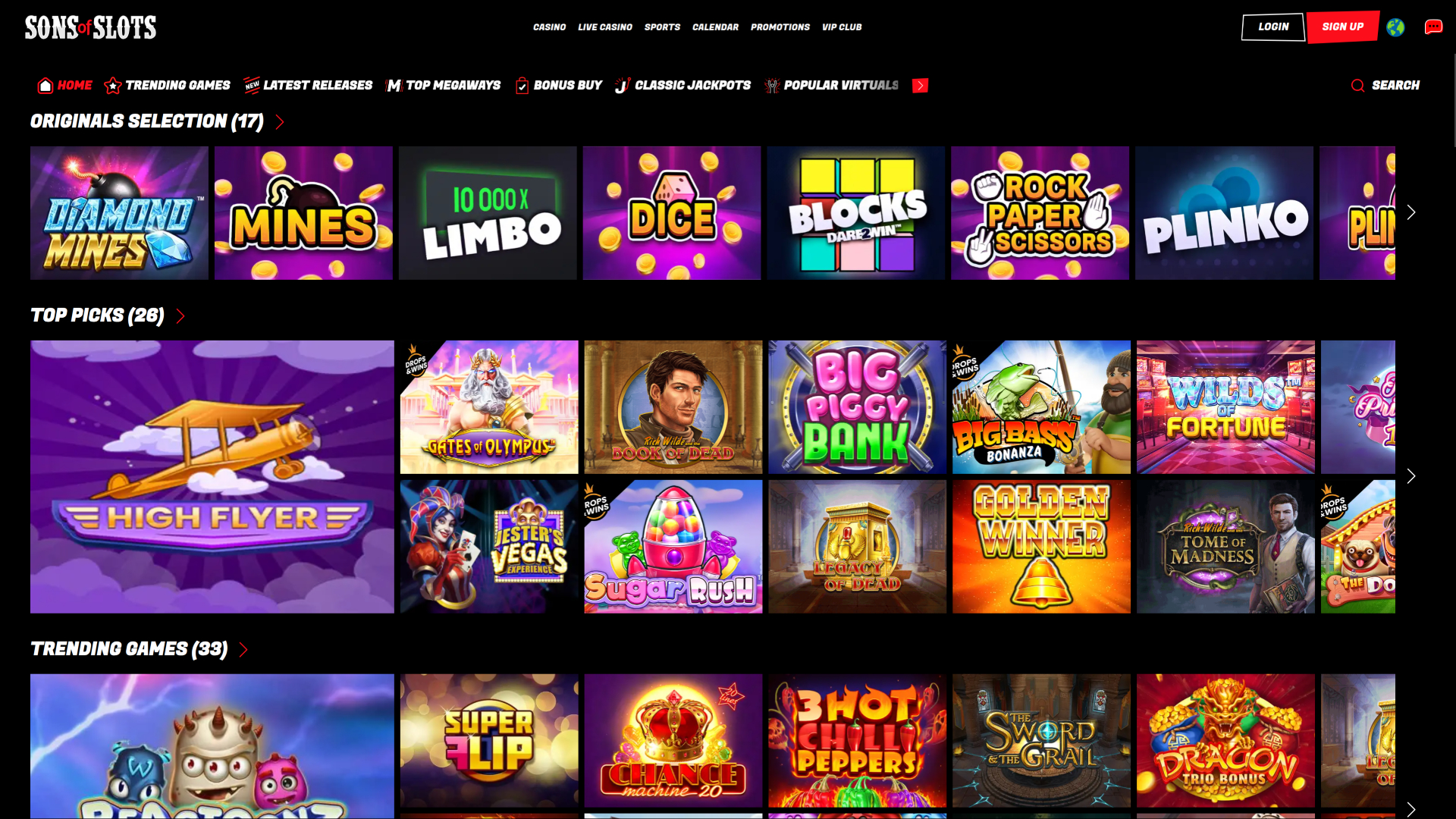 Jeux de bureau de Sons of Slots Casino