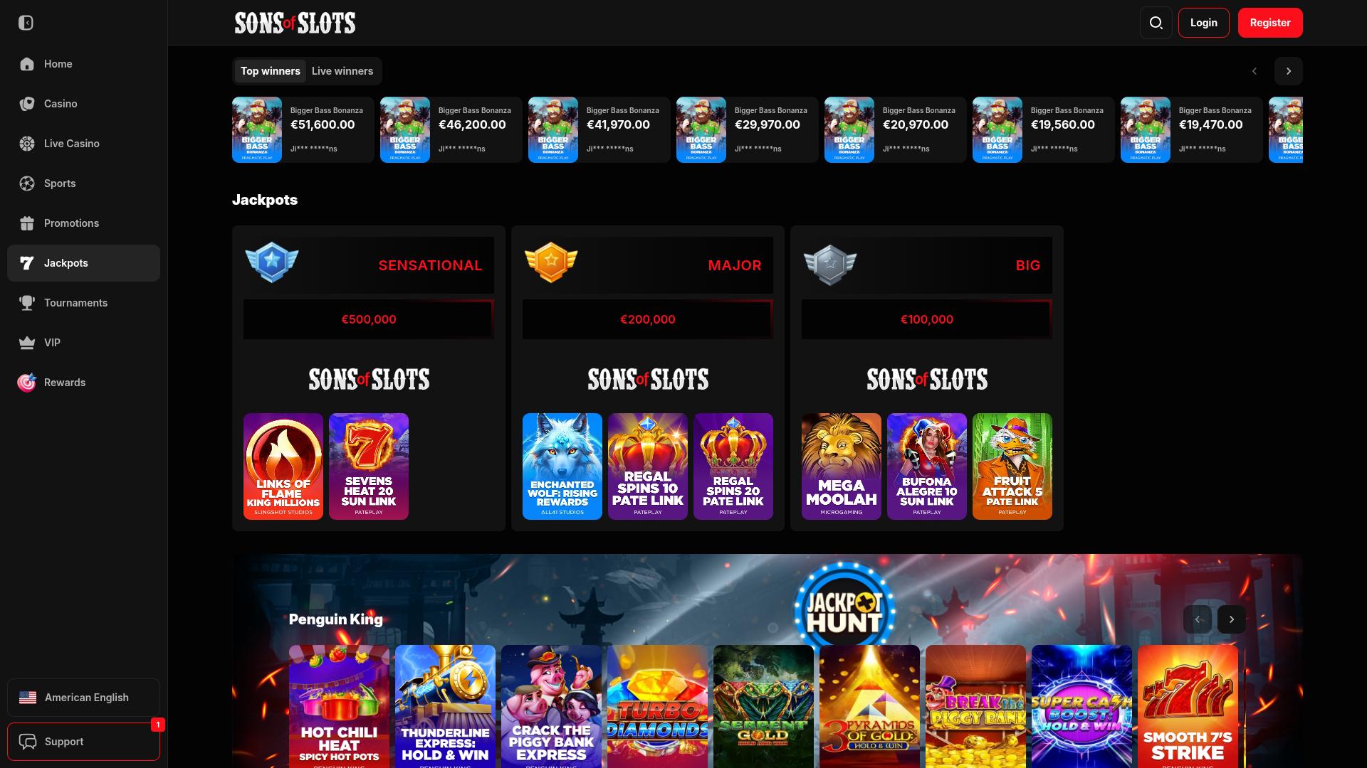 Jackpot sur ordinateur de Sons of Slots Casino