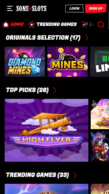 Jeux mobiles de Sons of Slots Casino