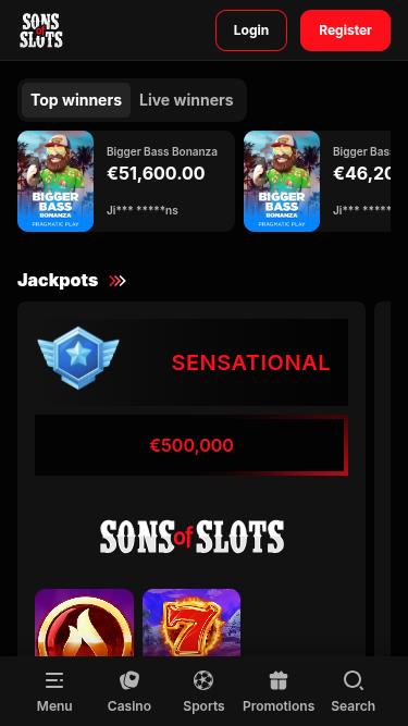 Jackpot sur mobile de Sons of Slots Casino