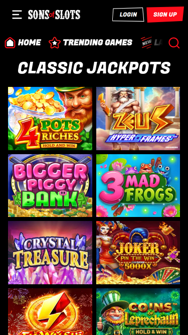 Jackpot mobile de Sons of Slots Casino