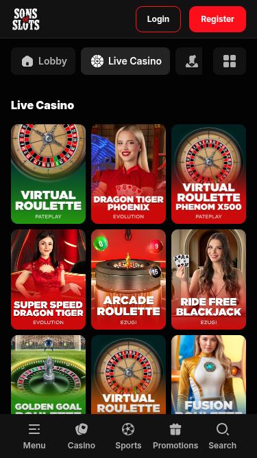 Croupier en direct sur mobile de Sons of Slots Casino