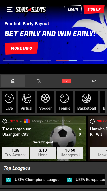 Sports mobiles de Sons of Slots Casino