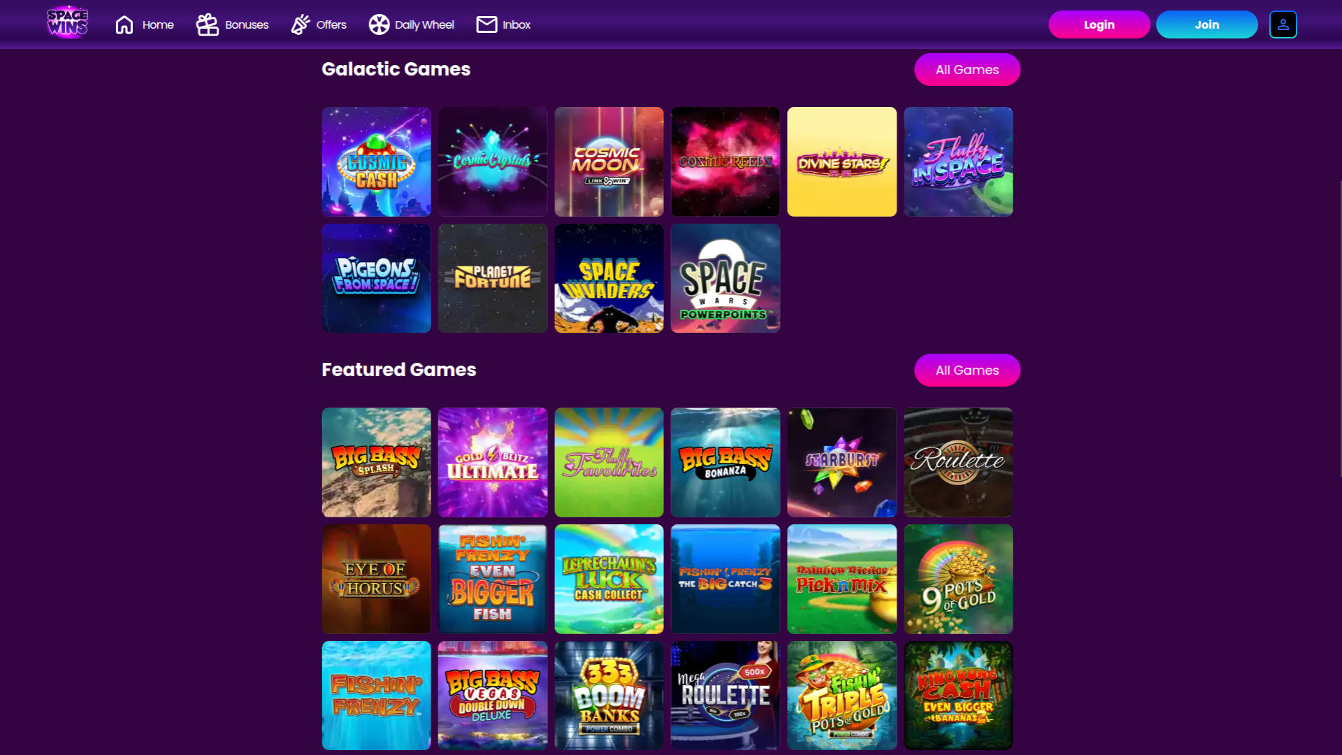 Juegos de escritorio de Space Wins Casino