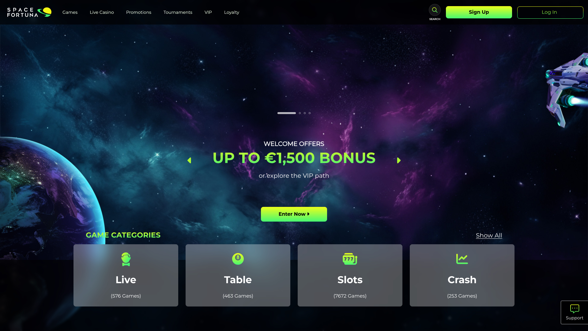 Page d'accueil de SpaceFortuna pour ordinateur