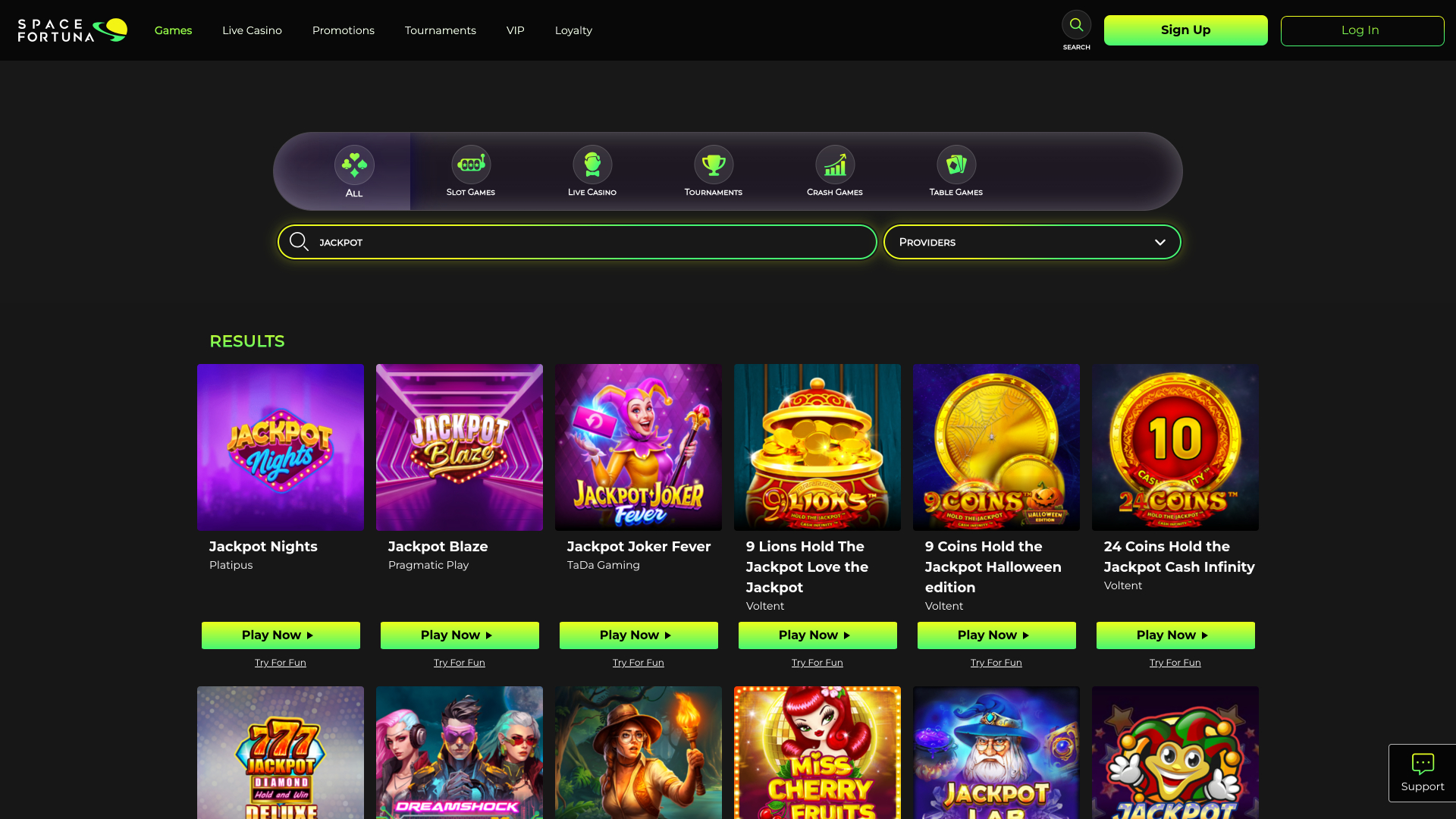 Jackpot SpaceFortuna sur ordinateur