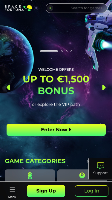 Page d'accueil mobile de SpaceFortuna