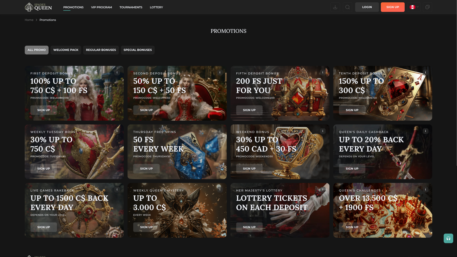 Spades Queen Casino Desktop Promotions