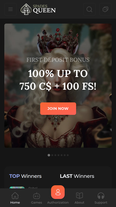 Spades Queen Casino Mobile Homepage