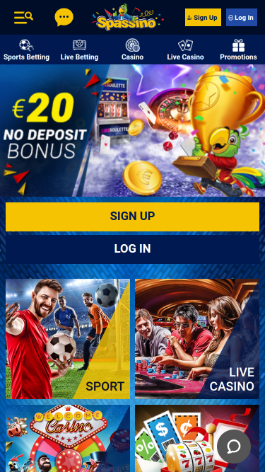 Página de inicio móvil de Spassino Casino