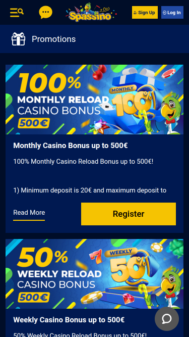 Promociones móviles de Spassino Casino