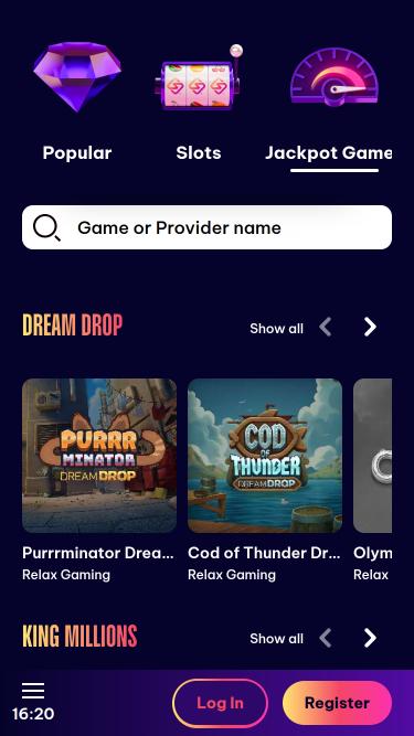 Speedz Casino jackpot mobile page