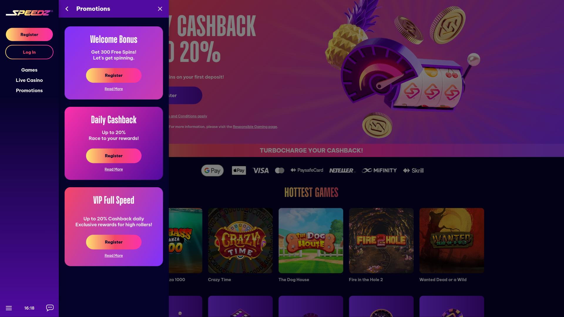 Speedz Casino promotions page
