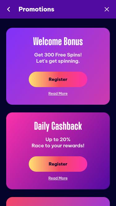 Speedz Casino promotions mobile page